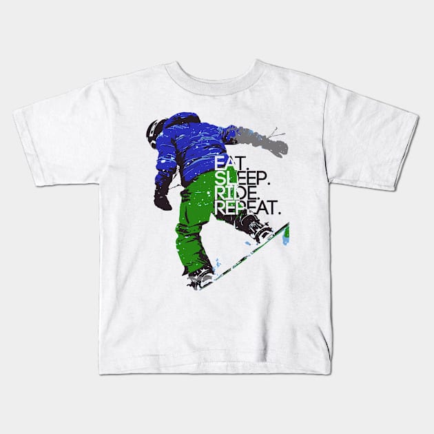 Snowboarding Eat-Sleep-Ride-Repeat Kids T-Shirt by radiobooms